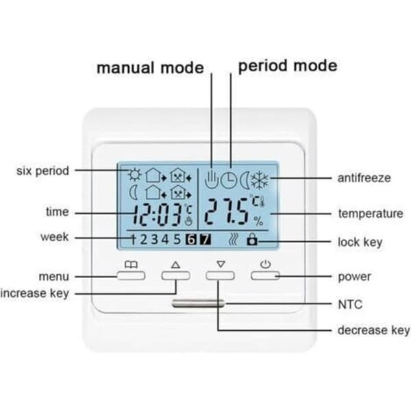 Programmerbar LCD-termostat for gulvvarme 16A 230V Mekanisk termostat