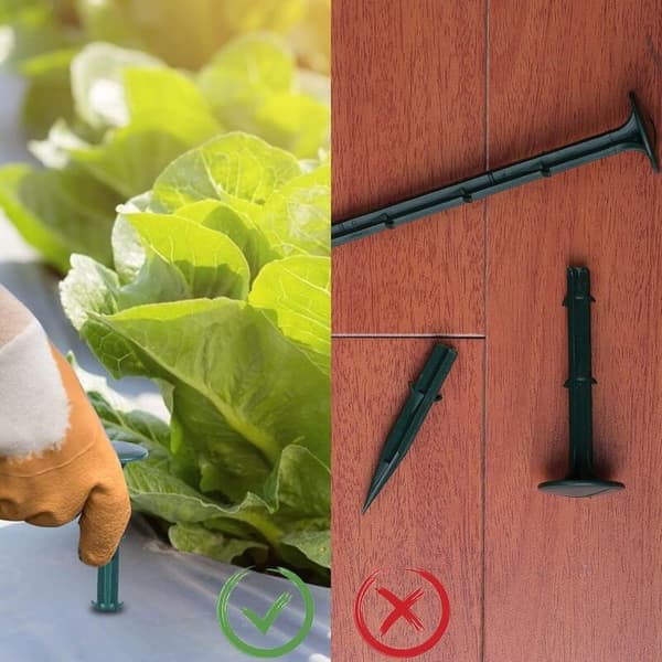 Plastik havepæle, til haven til fastgørelse af ukrudtsdug, UV-beskyttelse (100 stk., grøn)