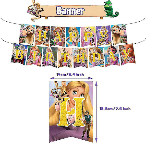 Flokete Rapunzel Prinsesse Bursdagsfest Tilbehør Kit Banner Ballonger Kakepynt Dekorsett LANG