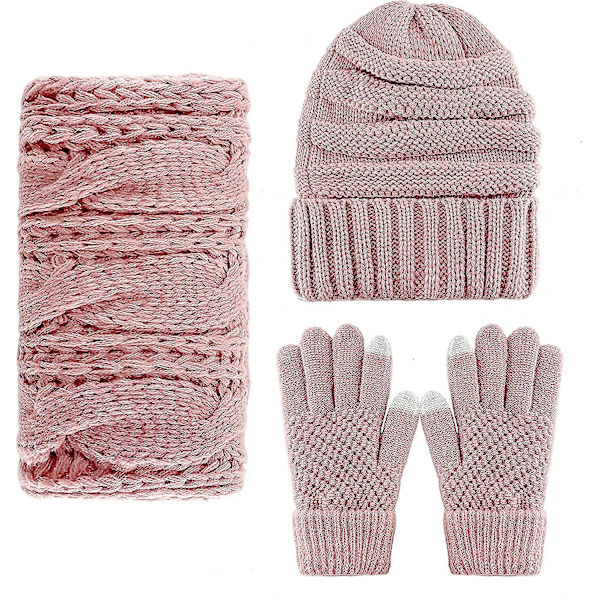 Unisex Hatt, Halsduk och Vantar Set Stickad Slouch Beanie Hatt Halsvärmare Pekskärm