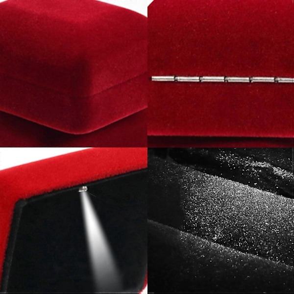 Sammet Ringbox med LED-ljus för Smycken, Presentationsbox för Frieri, Förlovning, Bröllop