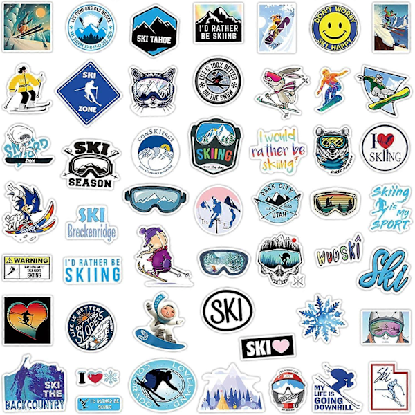 50 stk Ski-klistremerker, Snowboard-klistremerker, Vinter Ski Sports-klistremerker, Eventyr Natur Utendørs Vanntette Vinylklistremerker for Tenåringer Voksne Bærbar PC