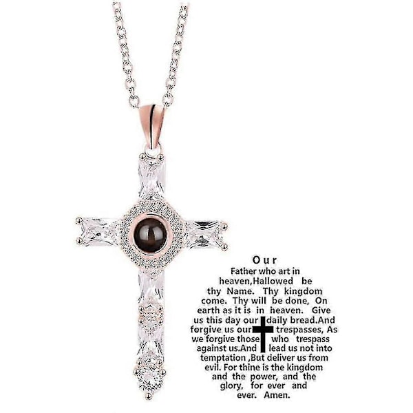 2 stk Kryssprojeksjonshalskjede Choker Krystallkryss Herrens bønn Krysshalskjede For Venner Fars Gave