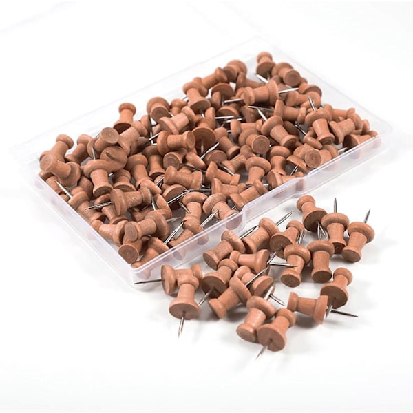 100 stk. Træ Push Pins Kort Push Pins Markering Pins Kort Push Pins med Stålspids til Brun Kork Opslagstavl Håndværksprojekter