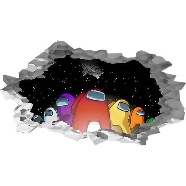 Among Crew Member Väggdekal Vinyl 3D Spelfigur Hål i Väggen Klistermärke Konst Tapet Design Heminredning för Barn Pojkar Sovrum Lekrum Hemvägg