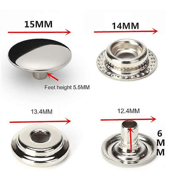 100 stycken rostfria tryckknappar, 15 mm tunga tryckknappar för jeans, tygjackor, kläder, väskor, läder, DIY-hantverk