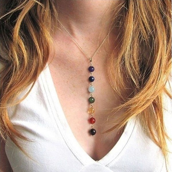 7 Chakra Stones Halsband Multicolor Agate Pendant Halsband Bead Balancing Halsband För kvinnor