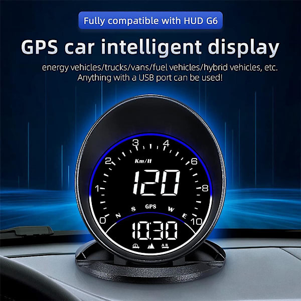 Bil HUD med GPS-hastighet, digital GPS-hastighetsmätare Körriktningskompass, överstegslarm HD-displ