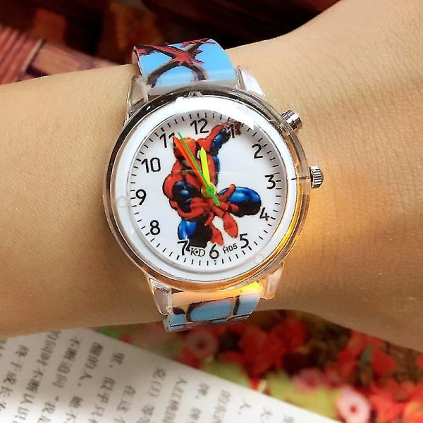 Kids Spiderman Cartoon Watch Lysande Led Blinkande Silikonbälte Pojkklockor Dark Blue