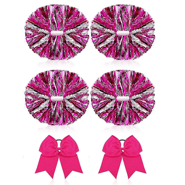 6 stk. 13 tommer Cheerleading Pompoms og Stor Sløjfe, Velegnet til Pigers Cheerleading Pompoms, Metal Pompoms og