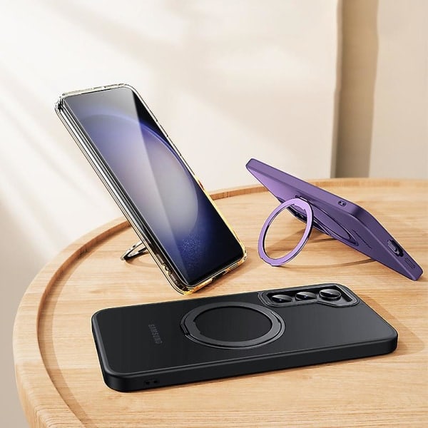 Til Samsung Galaxy S23+ Ring Kickstand Etui Kompatibel med Magsafe, Tpu+Akryl+Zink Legering Mat Cover Lilla