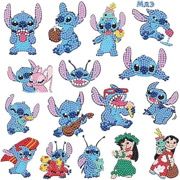 16 stk Stitch 5D Diamant Stickers Maleri Sæt DIY Kunst Håndværk Dekaler Dekoration Til Vandflaske Laptop Bagage Møbler Gave