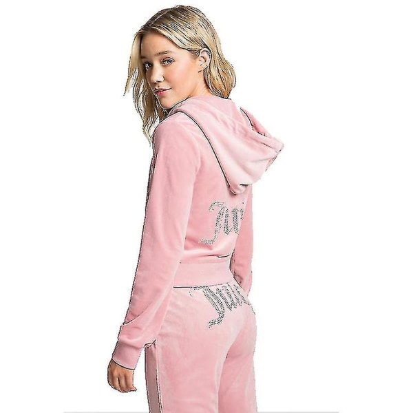 Velour Juicy Sewing Suit Hoodies Velvet Zipper Sweatshirt Og Bukser Sæt Sportswear 2023 Kvinners Vår/høst Treningsdress Kortere Topp Beste Gave Til Jul Rose Red M