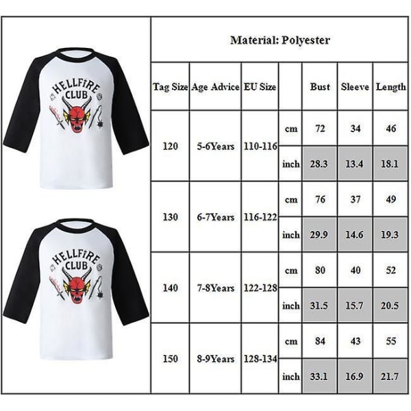 Gaver Stranger Things 4 Hellfire Club Cap/t-shirts/shirts/outfit sæt til voksne og børn Three-quarter Sleeve T-Shirt S