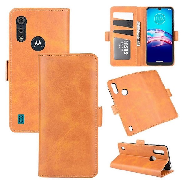 Motorola Moto E6s -puhelimelle kaksipuolinen magneettilukko vaakasuuntainen nahkakotelo pidikkeellä, korttipaikoilla ja lompakolla