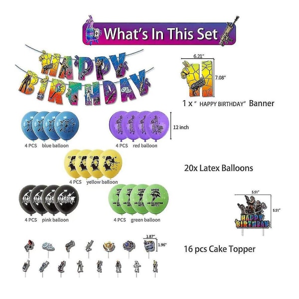 Fortnite spiltema fødselsdagsfest tilbehør sæt balloner banner kage toppers dekorationssæt til børn drenge