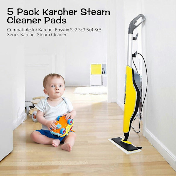 5-pack Karcher Ångrengöringsdynor, Karcher Ångrengöringstillbehör, Kompatibel med Karcher Easyfix Sc2 Sc3 Sc4 Sc5-serien Karcher Ångrengörare Cl