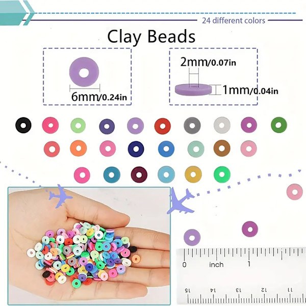 Perler til å lage smykker av polymerleire - Perler til armbånd, DIY-ringer, halskjeder, gave, smykkefremstillingssett