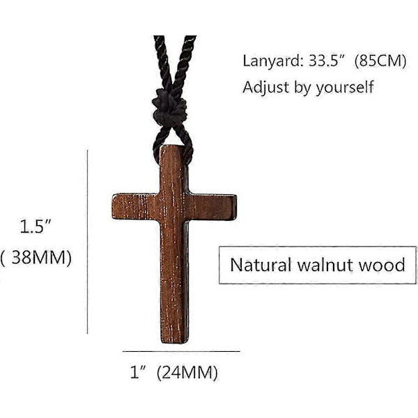 Halsband med kors i valnötträ - Naturligt trähalsband för män, kvinnor, pojkar och flickor