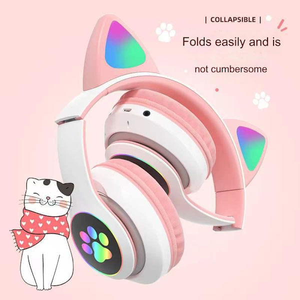 Hörlurar, kattöron Bluetooth-hörlurar, hopfällbara plug-in lysande hörlurar black