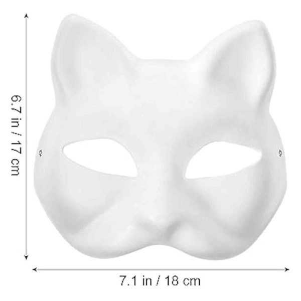 3 stk Kattemasker, Therian Masker Hvide Kattemasker Blanke DIY Halloween Mask Cosplay, 50 % rabat