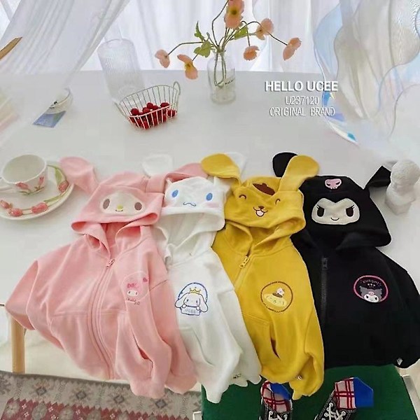 Cartoon Sanrioed Jacket Kawaii Melody Cinnamoroll Kuromi Children Hooded Sweatshirts Boys Girls Zip Up Coats Baby Outing Clothes yellow 150cm