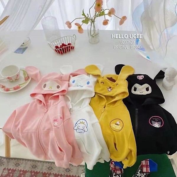Tegneserie Sanrioed Jakke Kawaii Melody Cinnamoroll Kuromi Børne Hættetrøjer Drenge Piger Lynlås Frakker Baby Udflugtstøj 150cm sort