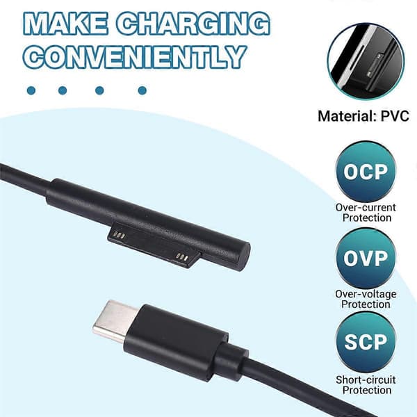 för Surface Connect till USB C Laddningskabel Kompatibel för Surface Pro 3/4/5/6/7, Surface Laptop 3/2