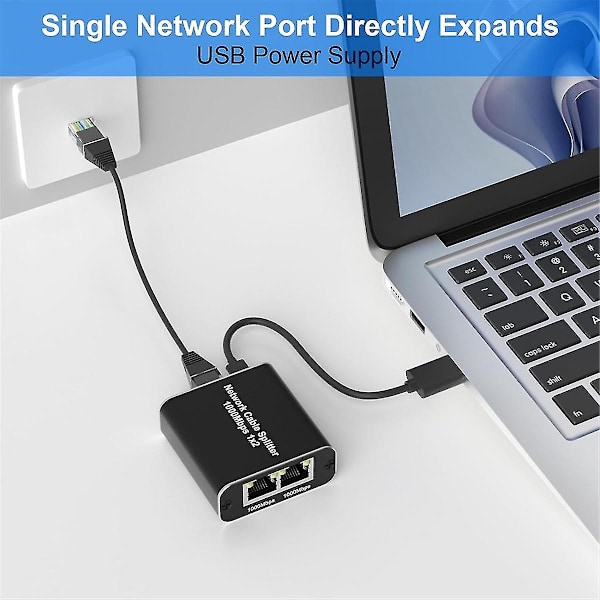 LAN-jakaja 1-2, 1000 Mbps Ethernet-jakaja 2 porttia Gigabit-verkkojakaja tietokoneelle, keskittimelle, kytkimelle, reitittimelle