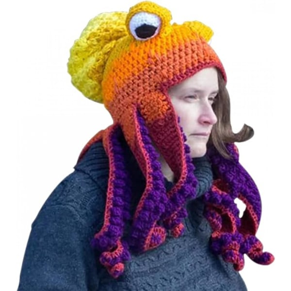 Knitted Winter Hat Knit Octopus Hat Unique Soft and Warm Hand Weave Hat for Women and Men Halloween Party Tricks and Tricks(Yellow Purple)