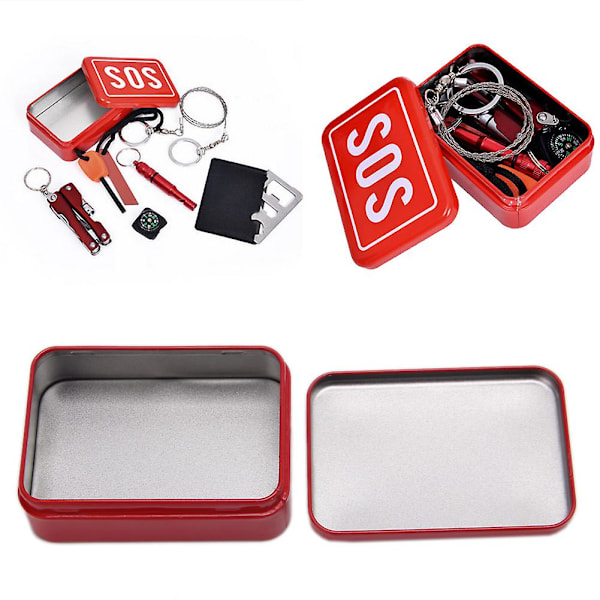 \"SOS\"-boks for etui, lokkbeholder for overlevelsesutstyr, førstehjelp for pilleboks