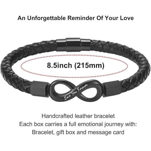 Til Min Mann Armbånd for Kjæreste Mann Menn Uendelig Lær Armbånd Valentinsdag Bursdag Farsdag Julegaver Til Ham