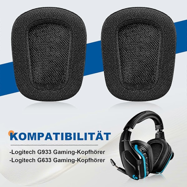 1 par ersättningsöronkuddar kompatibla med Logitech G933 Logitech G633 Gaming Headset (Svart)