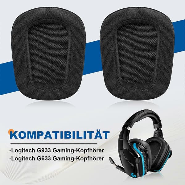 1 Par erstatningsøreputer kompatible med Logitech G933 Logitech G633 Gaming Headset (Svart)