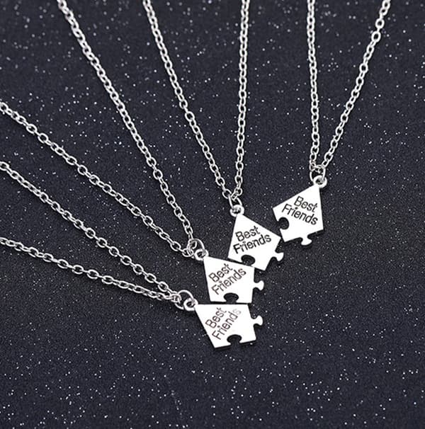 Pusselhalsband för bästa vänner \"Best Friends\" 4-pack Silver