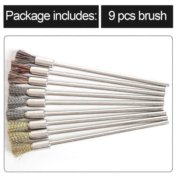 9 stk. ripebørstepennsett, rustfritt stål/messing/bust pennestil prep slipebørste, Re