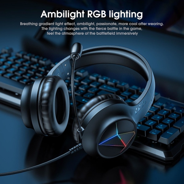 Rgb Farverigt Gaming Headset Hovedtelefon Premium Omnidirektionel mikrofon