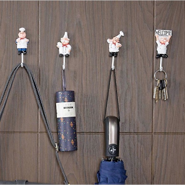 4-pack Resin Fransk Kock Figurin Väggkrokar (Olika Stilar)