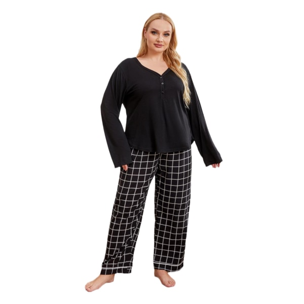 Plus Size Pyjamas Dam Höst och Vinter Fett 200 Jin V-ringad Långärmad Hemkläder Set