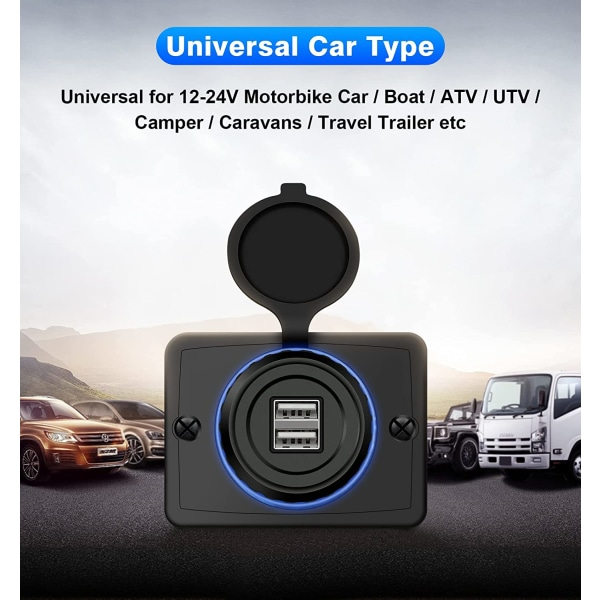 12V dobbel USB-kontakt Overflatemontert USB-port 3.1A
