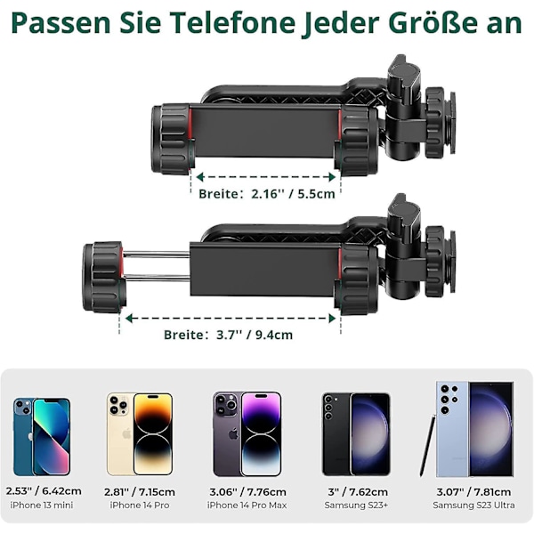 Stativfäste, Mobiltelefonhållare Stativ Med 2 Blixtskofästen, 360 Graders Rotation Smartphone Stativadapter
