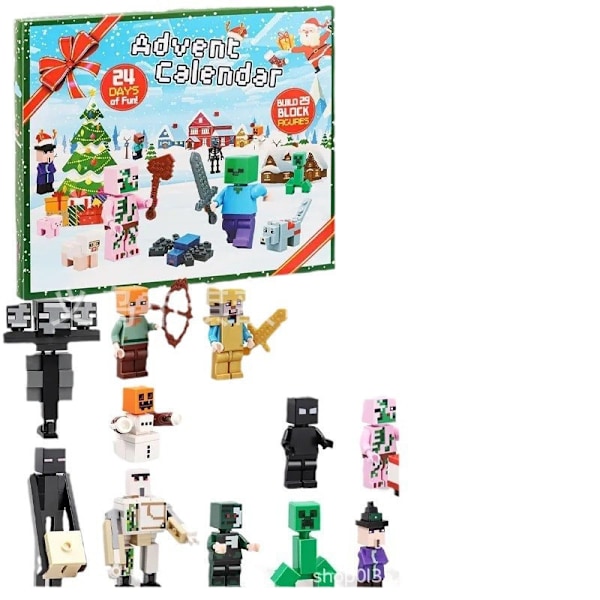Julkalender 2024 Minecraft, 24 Dagar Leksaksfigurer Byggklossar Nedräkningskalender, Pojkar Julkalender Överraskningsgåva