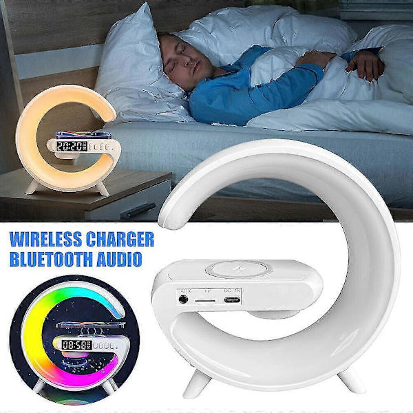 Smart G-lampa - Bluetooth-högtalare Trådlös laddare RGB-väckarklocka