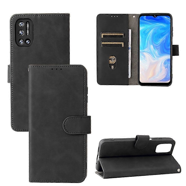 Doogee N40 Pro -puhelimelle yksivärinen, ihoa myötäilevä, magneettisoljellinen, vaakasuoraan avautuva PU-nahkakotelo pidikkeellä, korttipaikoilla ja lompakolla