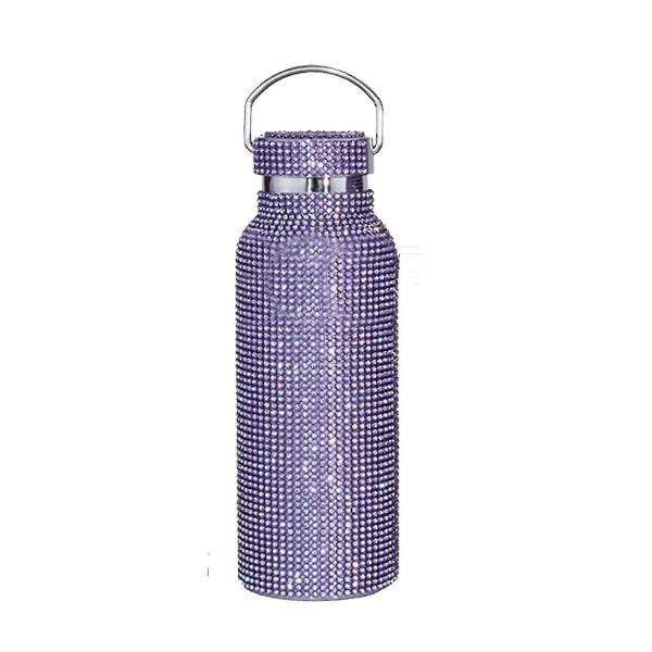 Diamant vannflaske Bling Rhinestone rustfritt stål termisk flaske med kjede for kvinner jenter gave - Jxlgv purple