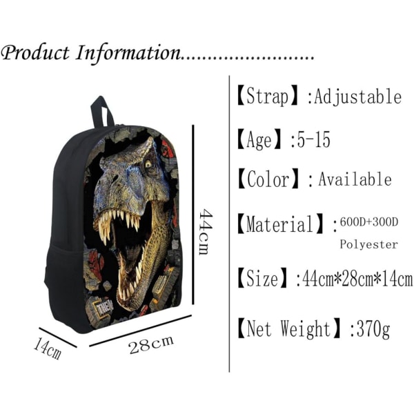 Dinosaur koululaukun reppu, harmaa 43,18 cm), JR-CA17HKL