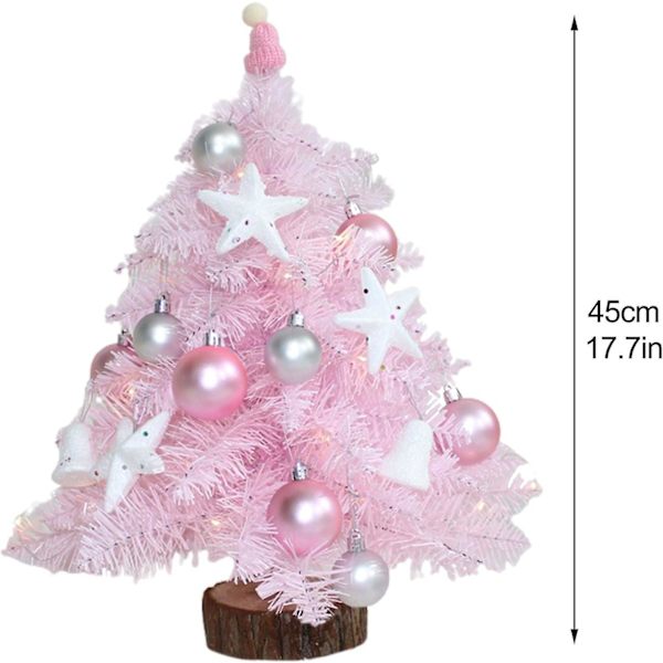 Bordsskiva Julgran, Mini Rosa Julgran Liten Konstgjord Julgran Med Led-lampor Och Glitterklot Julgran För ,45cm