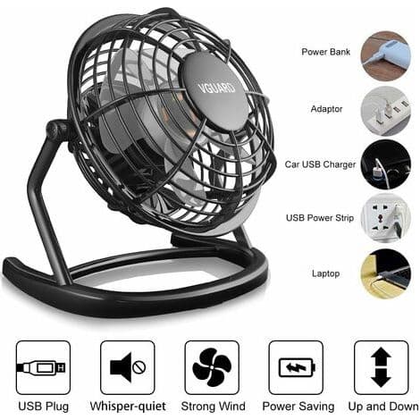 4-tums Mini USB-fläkt – 360° Rotation – Tyst för Kontor, Camping, Barnvagn – USB-driven – ABS-plast