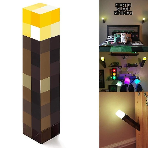 Minecraft-spil, perifer lampe, fakkellampe, 28 cm LED-natlampe, genopladelig natbordslampe, til kostume-cosplay, børneværelse, gaming-værelse, indretning