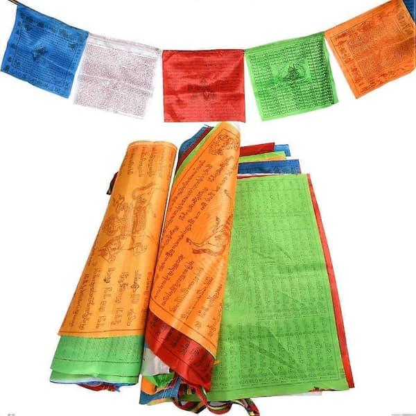 2 st 7M Buddhistiska Böneflaggslingor Tibetanska Buddhistiska Vimplar (28 x 23cm) Utomhusdekoration